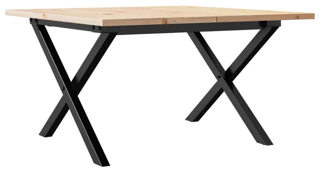 tömör fenyőfa és öntöttvas dohányzóasztal X-vázzal 60x60x40 cm