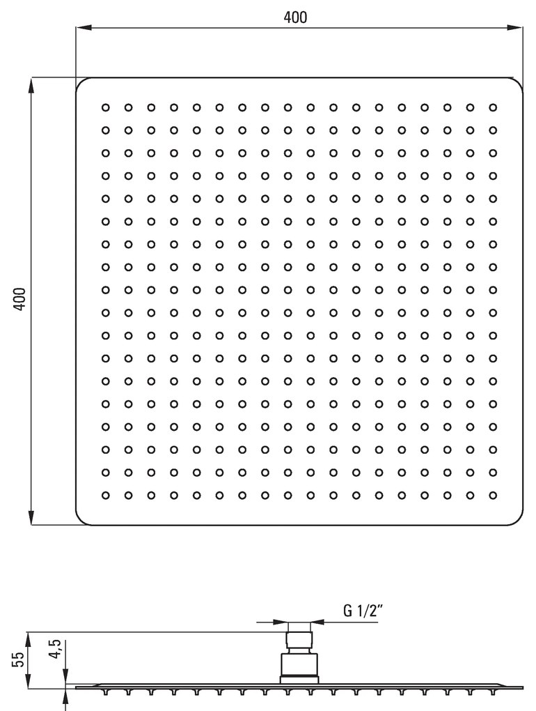 Deante Floks, rozsdamentes acél esőfej 400x400 mm négyzet, króm, NAC_006K