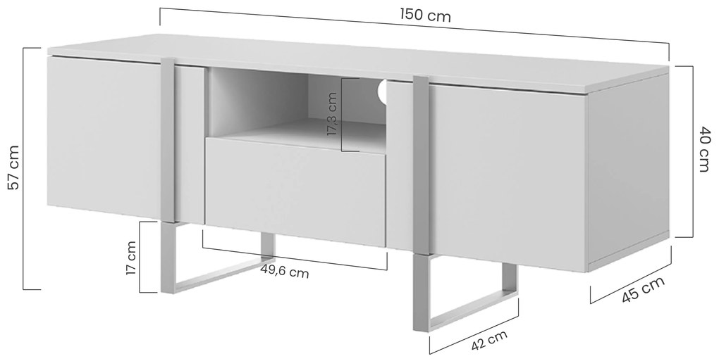 Verica 150 cm-es TV-szekrény nyitott polccal - kasmír / arany lábak