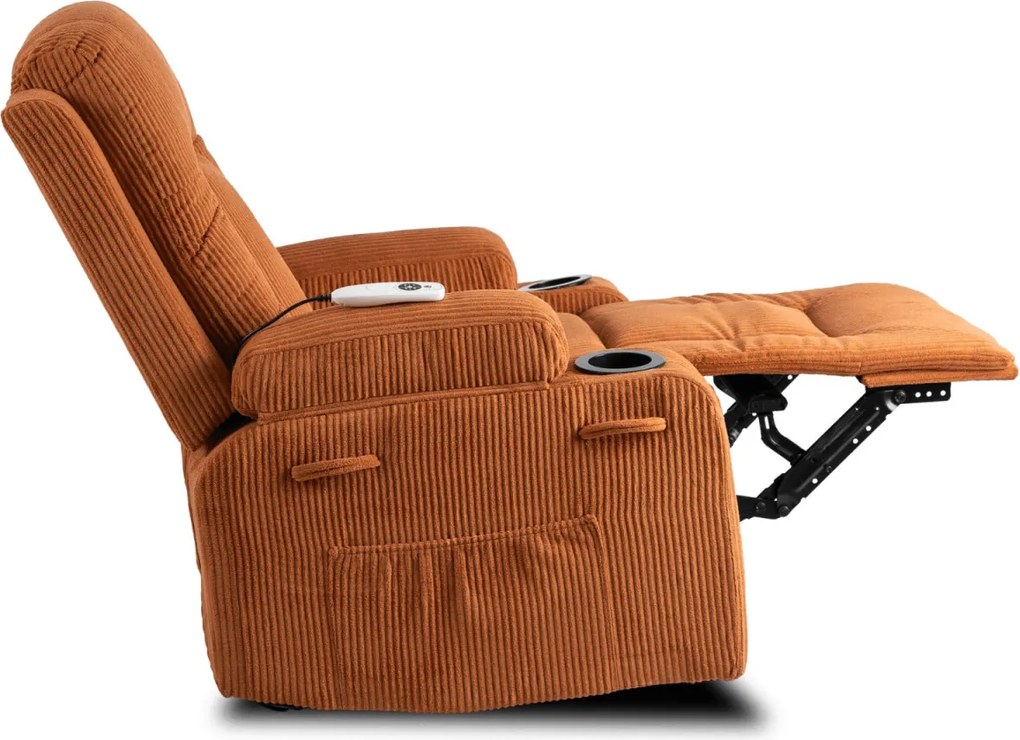 Masszírozós dönthető fotel vörösesbarna színben, kordbársony kárpittal BOX