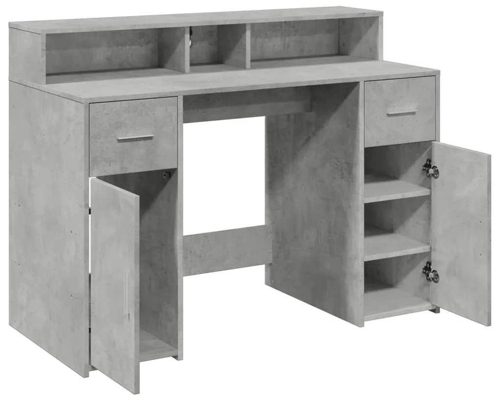 betonszürke szerelt fa íróasztal LED-világítással 120x55x91 cm