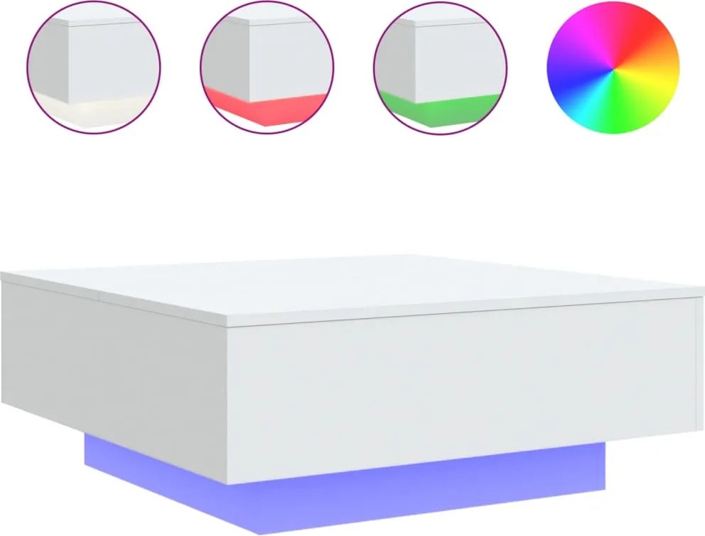 vidaXL fehér dohányzóasztal LED-lámpákkal 80 x 80 x 31 cm