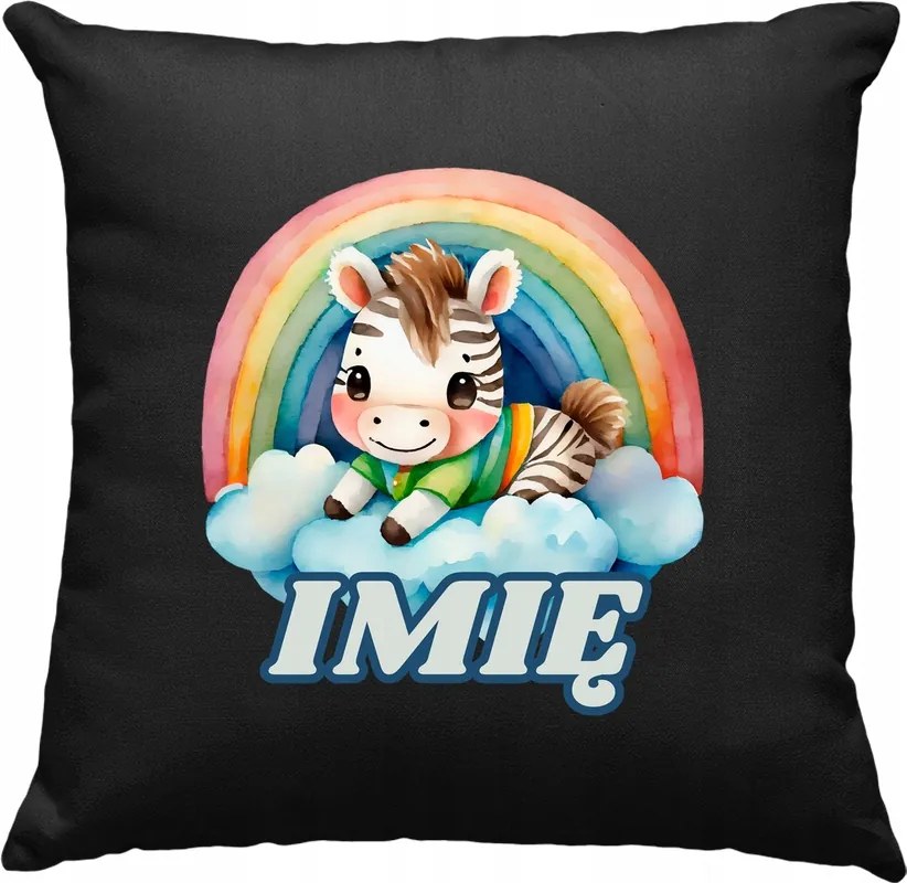 Gyerek párna Szivárvány Zebra +Név Fekete