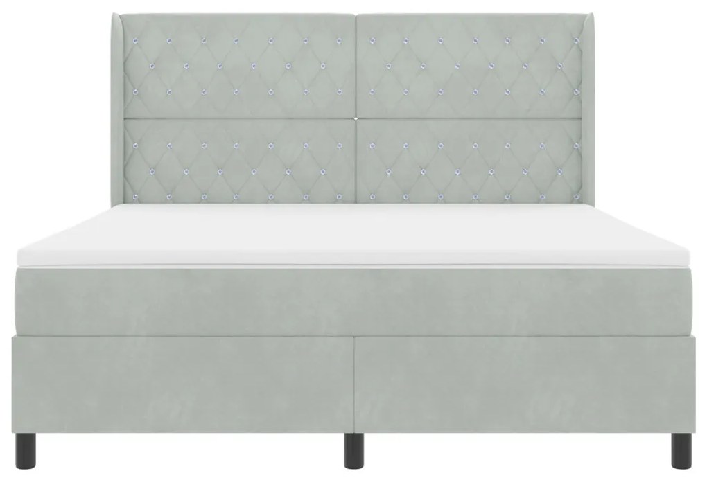 Boxspring Ágy Matrac Fény Szürke 180x200 cm Bársony