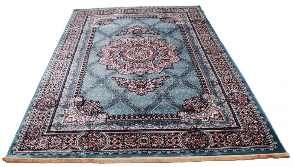 Gépi perzsa szőnyeg türkiz kék Tabriz 200x300 klasszikus nappali szőnyeg