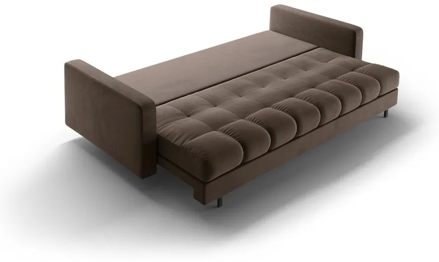 Barna bársony kinyitható tárolóhelyes kanapé 222 cm Bali – Cosmopolitan Design