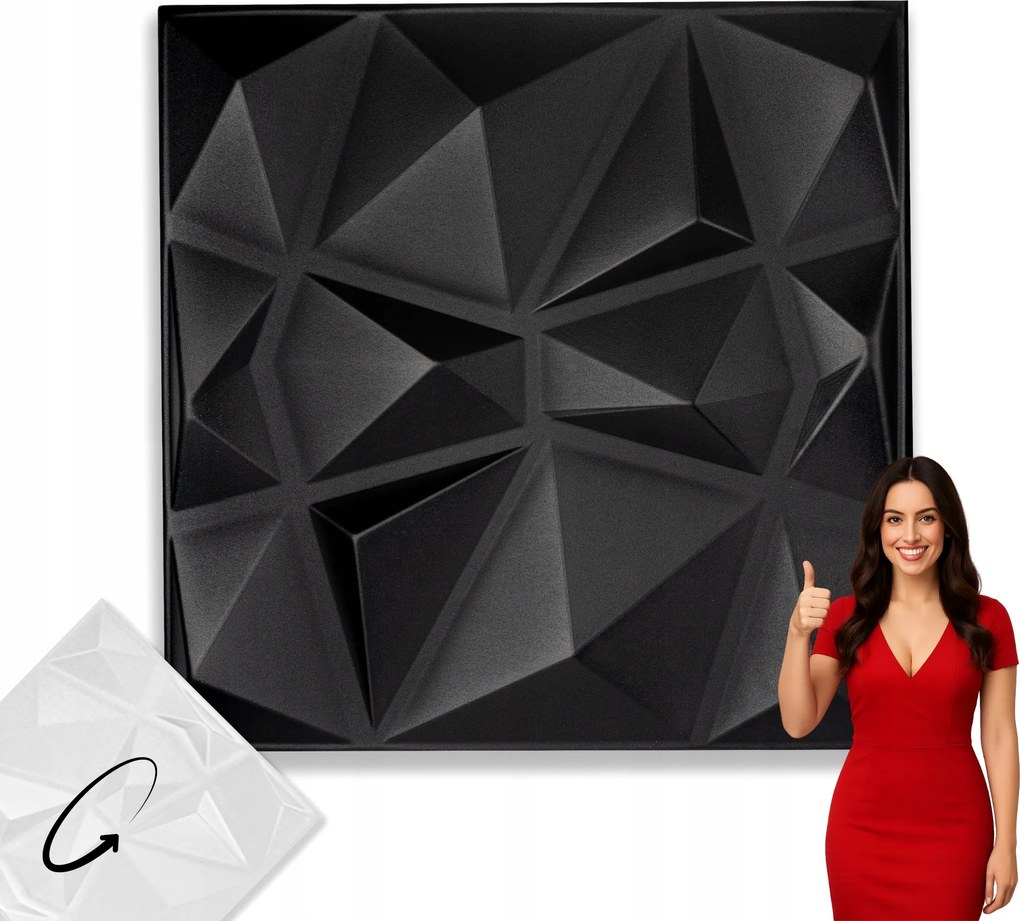 Falpanel Dekor 3D Mennyezeti Kazetta Kristály Fekete Polisztirol 50 cm