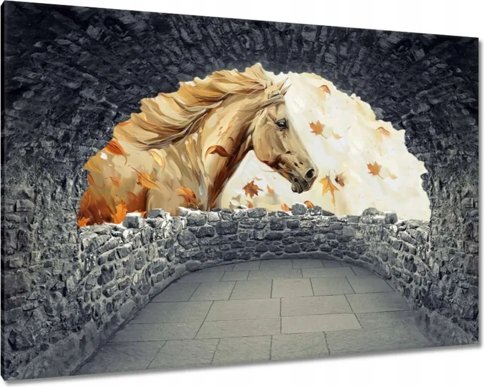 Vászonkép 60x40 Ló az őszi levelek között