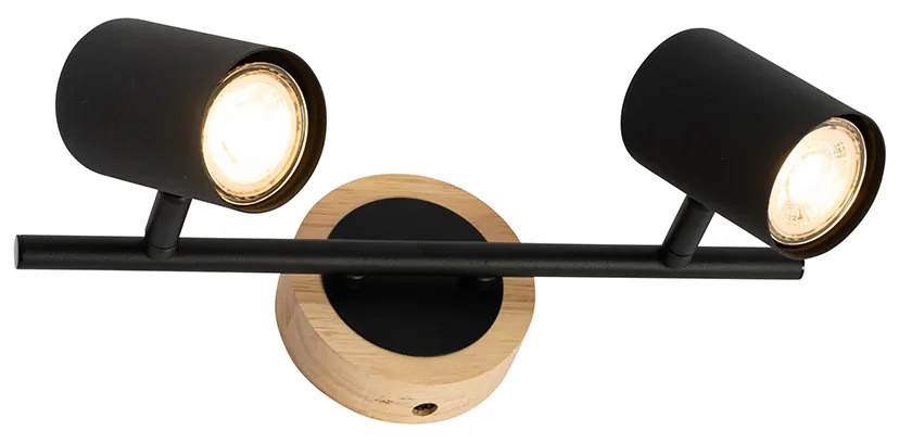 Modern spotlámpa fekete fával dönthető 2-lámpás - Jeana