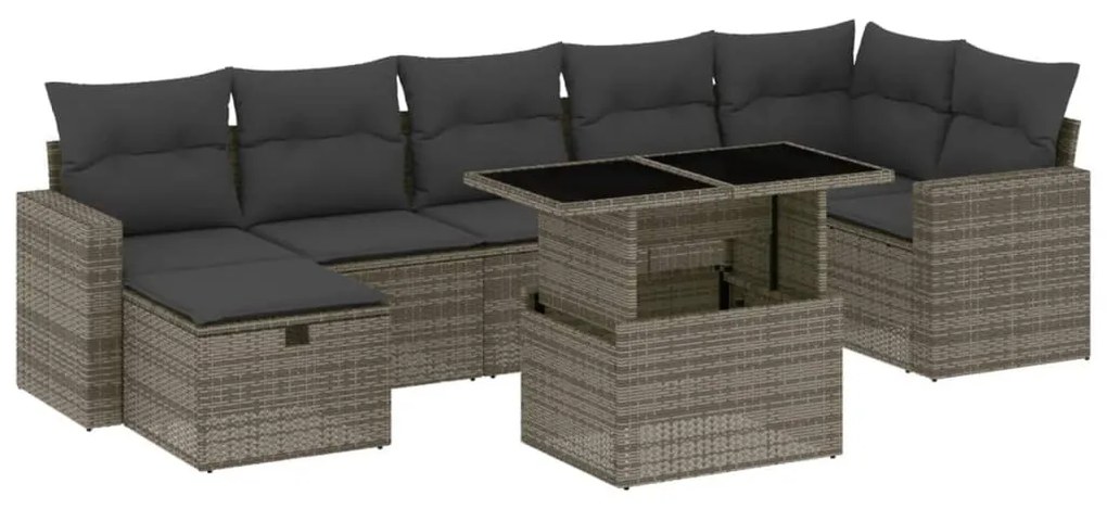 8 részes szürke polyrattan kerti ülőgarnitúra párnákkal