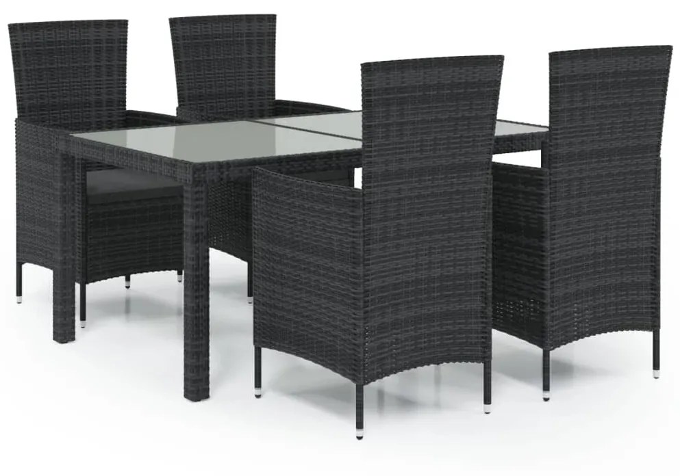 5 részes fekete polyrattan kültéri étkezőszett párnákkal