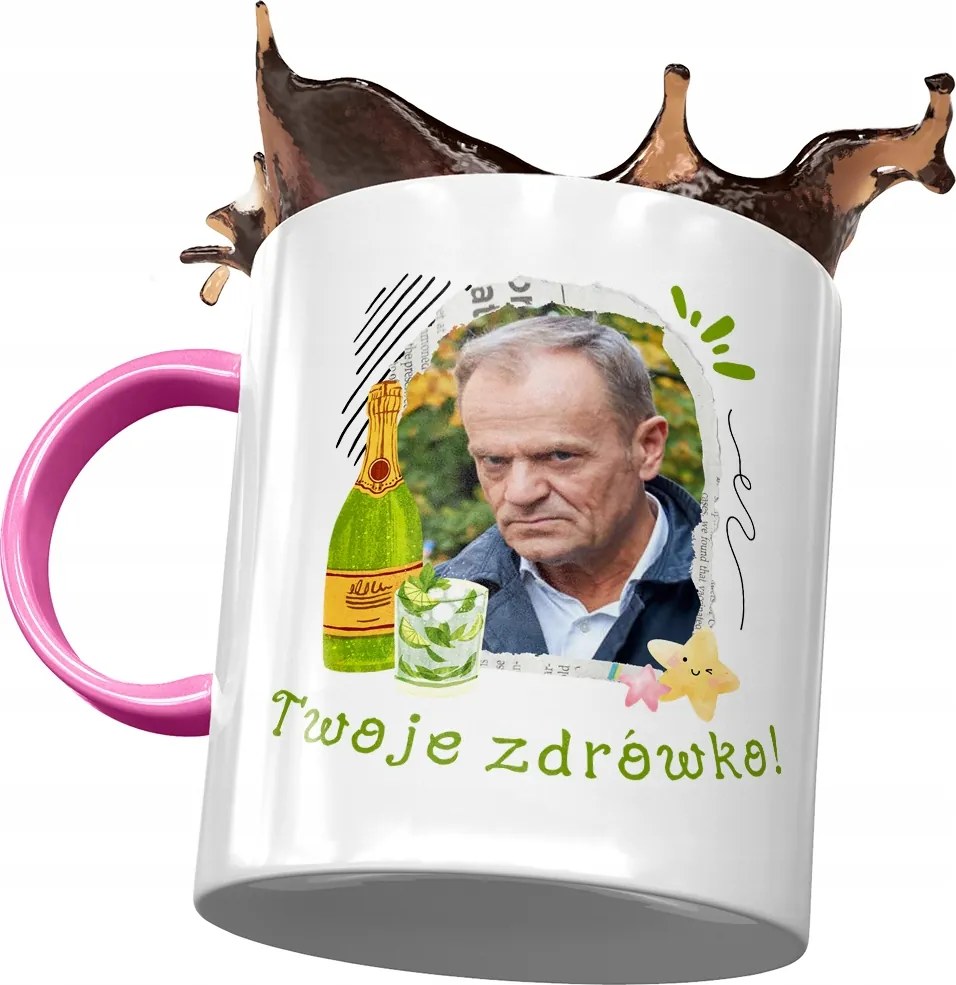 Bögre Rózsaszín Donald Tusk Po Ajándék Platform Nyomtatott Fotóval