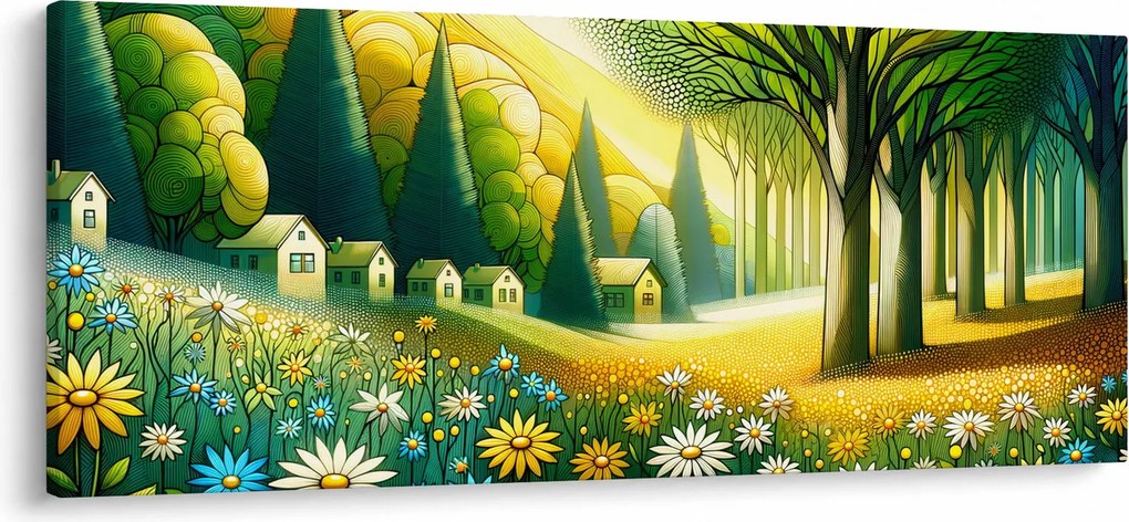 Kép - Falu sárga-zöld színekben (120x50 cm)