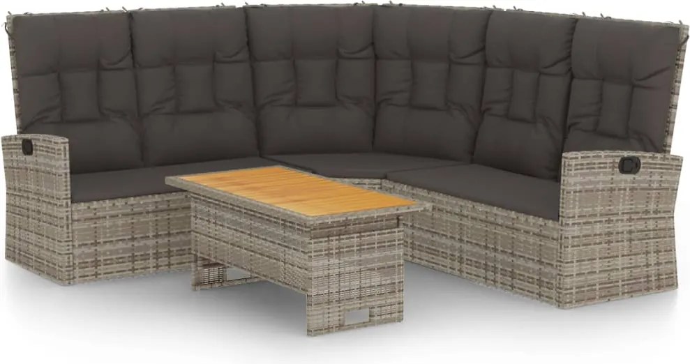 vidaXL 2 részes szürke polyrattan kerti ülőgarnitúra párnákkal