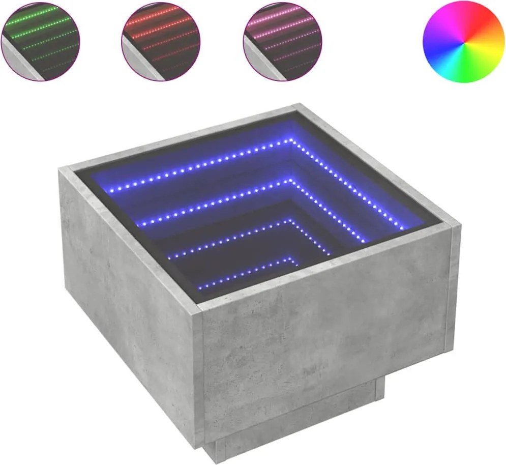 vidaXL betonszürke szerelt fa kisasztal LED-del 40 x 40 x 30 cm
