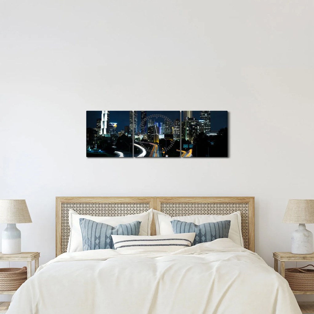 Éjszakai metropolisz képe (órával) (90x30 cm)