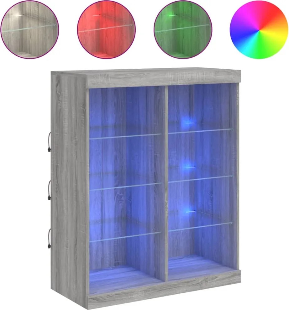 vidaXL szürke sonoma színű tálalószekrény LED-ekkel 81 x 37 x 100 cm