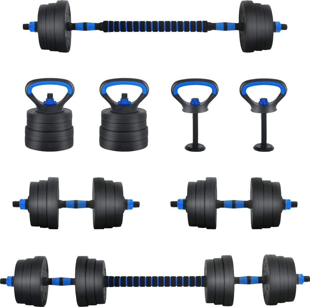 vidaXL 2 az 1-ben Kettlebell és Súlyzó Készlet 30kg Fekete és Kék