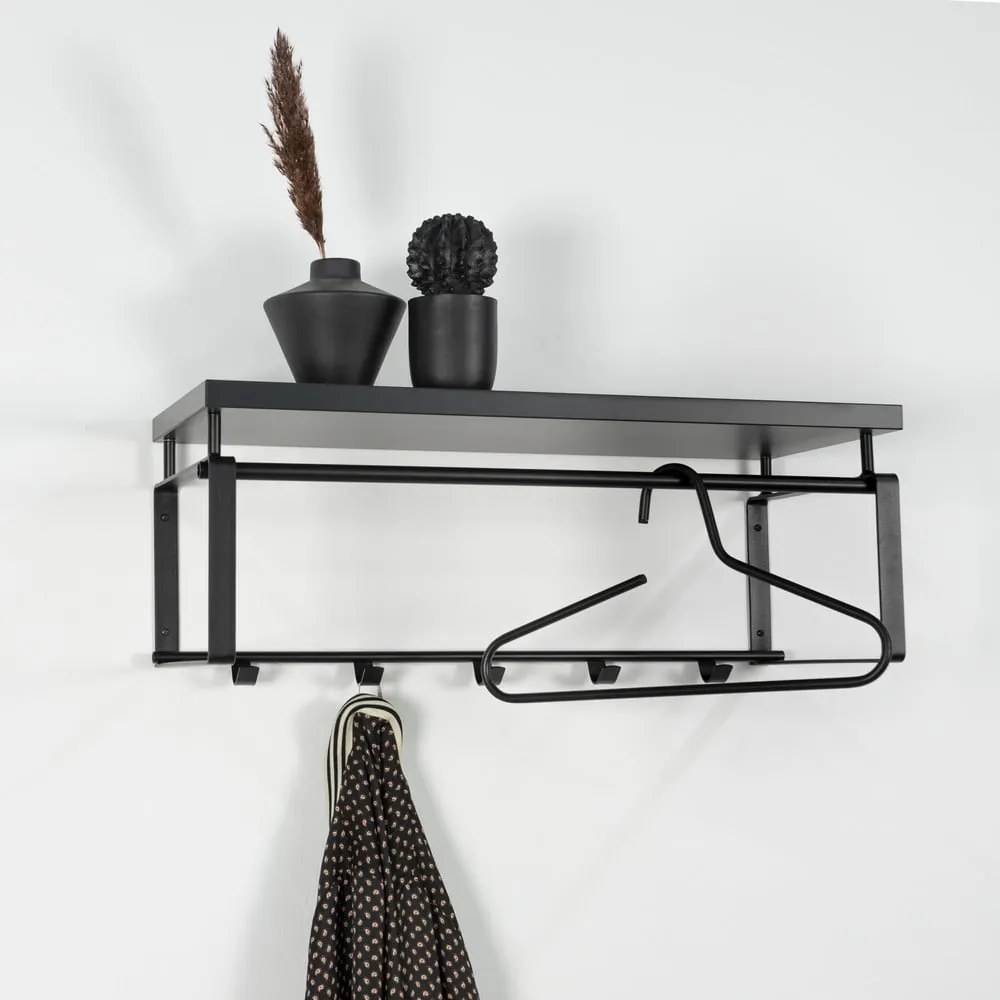 Fekete fém fali fogas polccal 70 cm Rex – Spinder Design