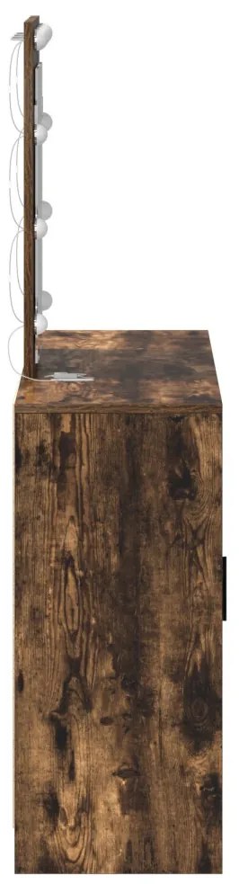 Fésülködőasztal LED Lámpákkal Füstölt Tölgy 102x33x135 cm