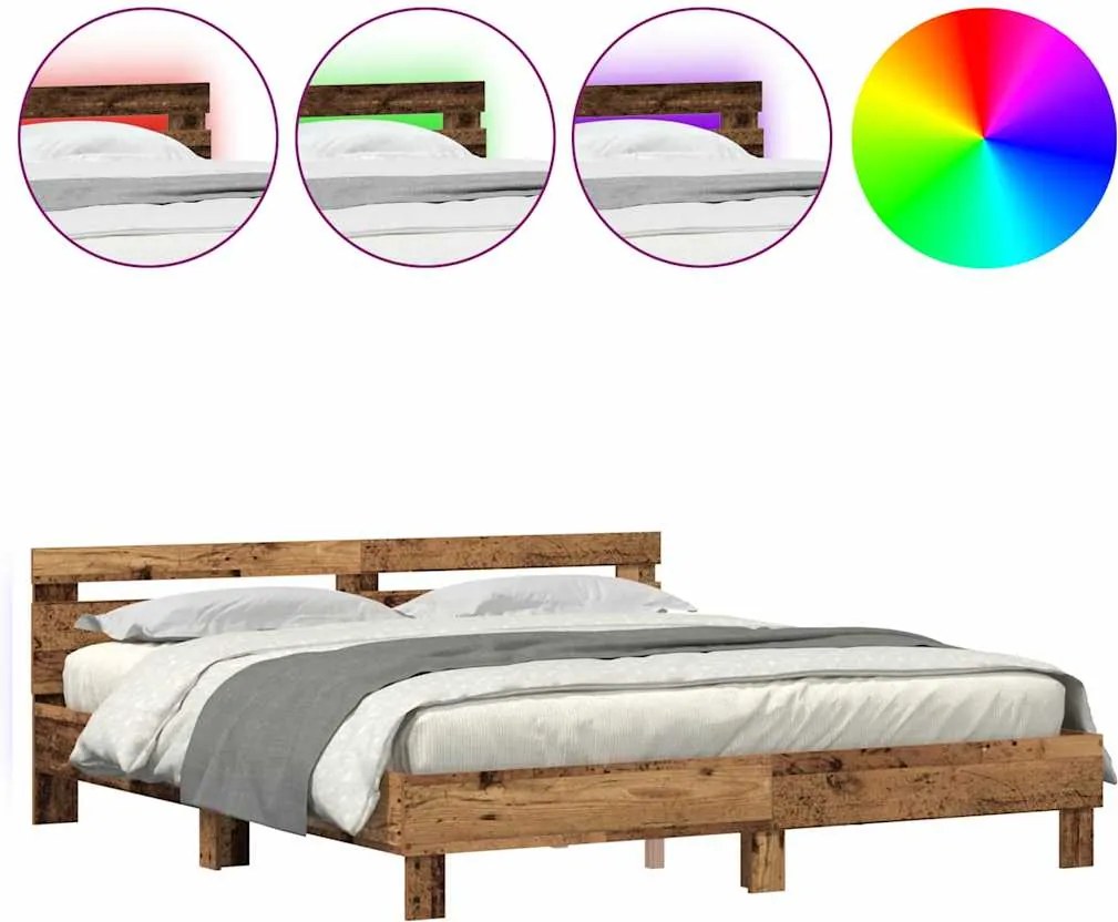 vidaXL Ágykeret leddel fejtámlával Öreg fa 200 x 200 cm Faanyag