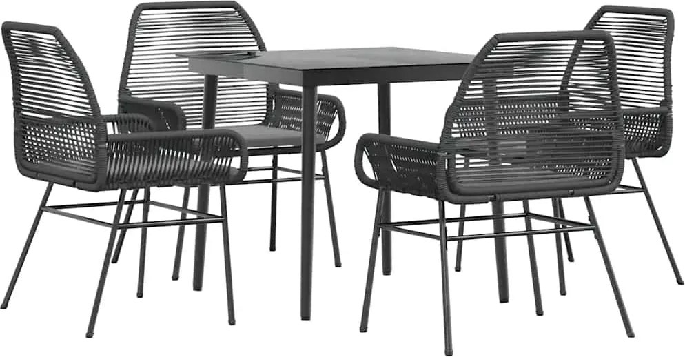 vidaXL 5 részes fekete polyrattan üveg kerti étkezőgarnitúra párnákkal