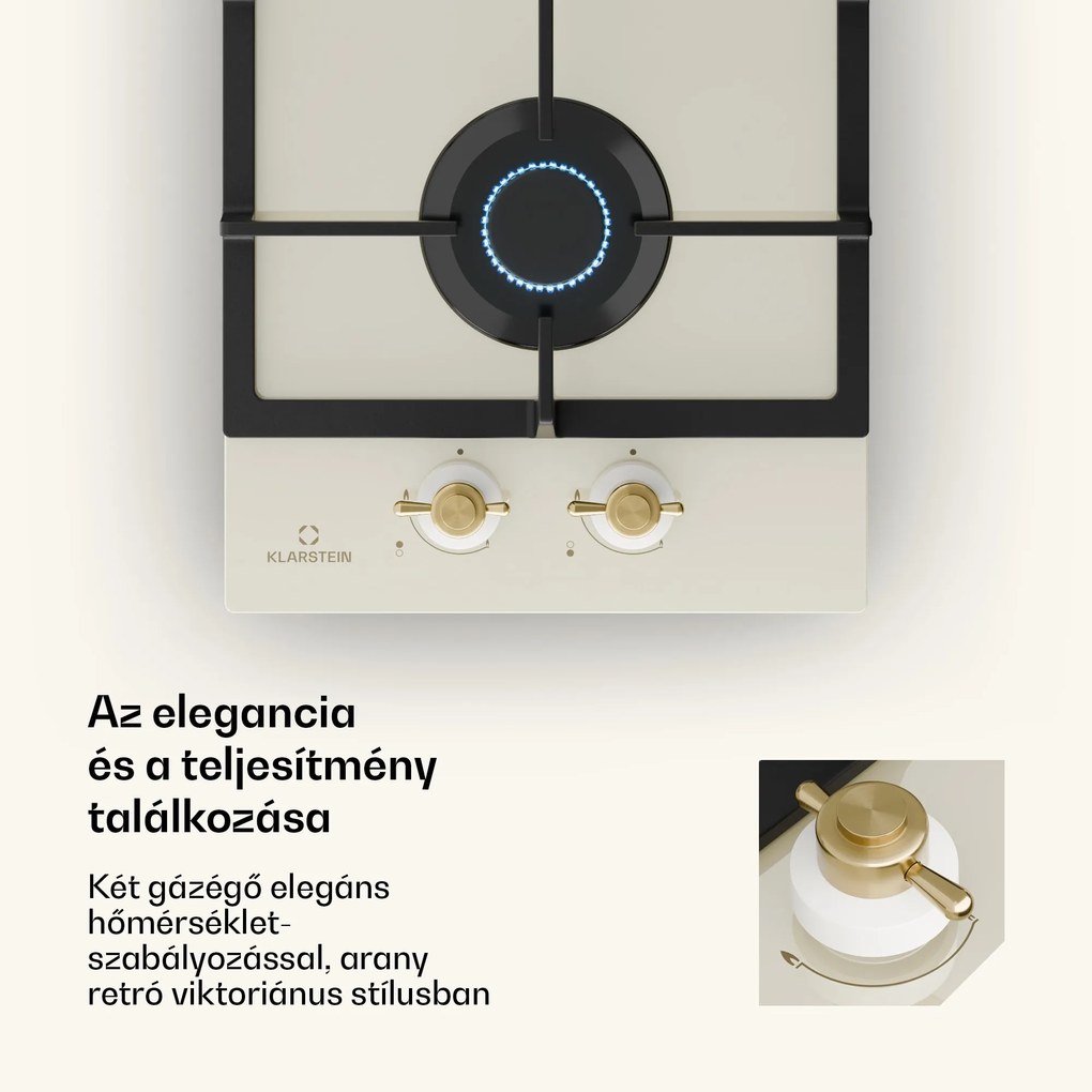 Klarstein Victoria Domino, gáz főzőlap, 2 Sabaf égő, üvegkerámia, retró design