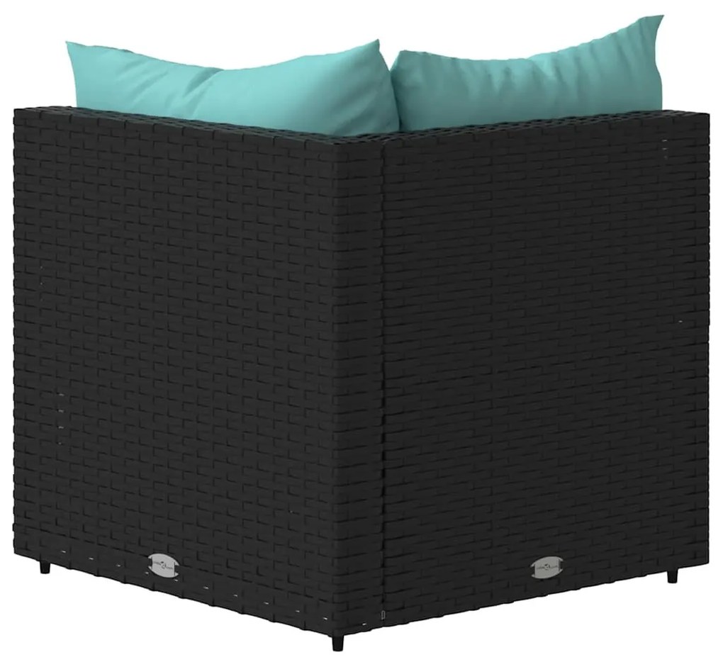 Fekete polyrattan kerti sarokkanapé párnákkal