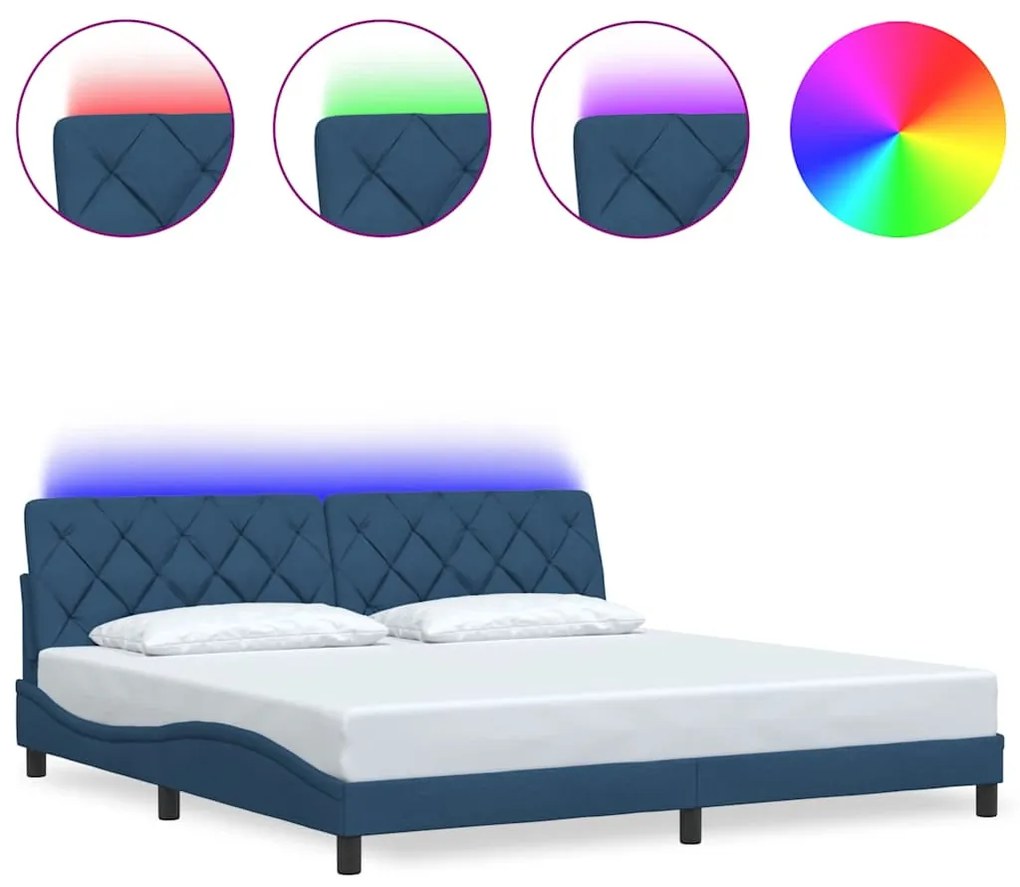 kék szövet ágykeret LED-es matrac nélkül 200 x 200 cm