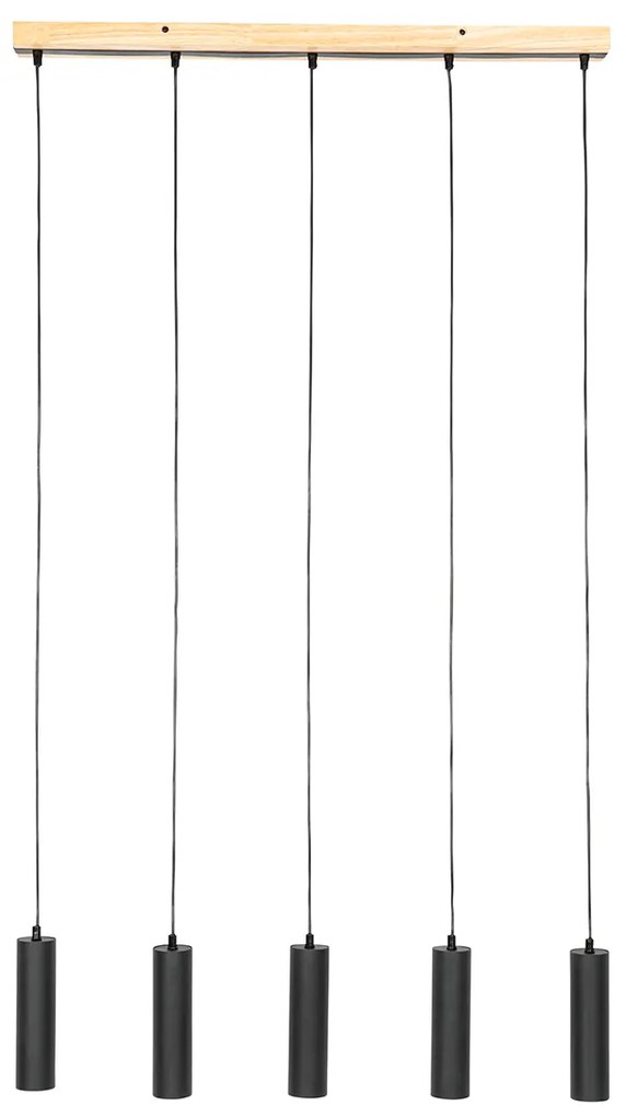 Modern fekete lógólámpa fával 5 lámpás - Jeana