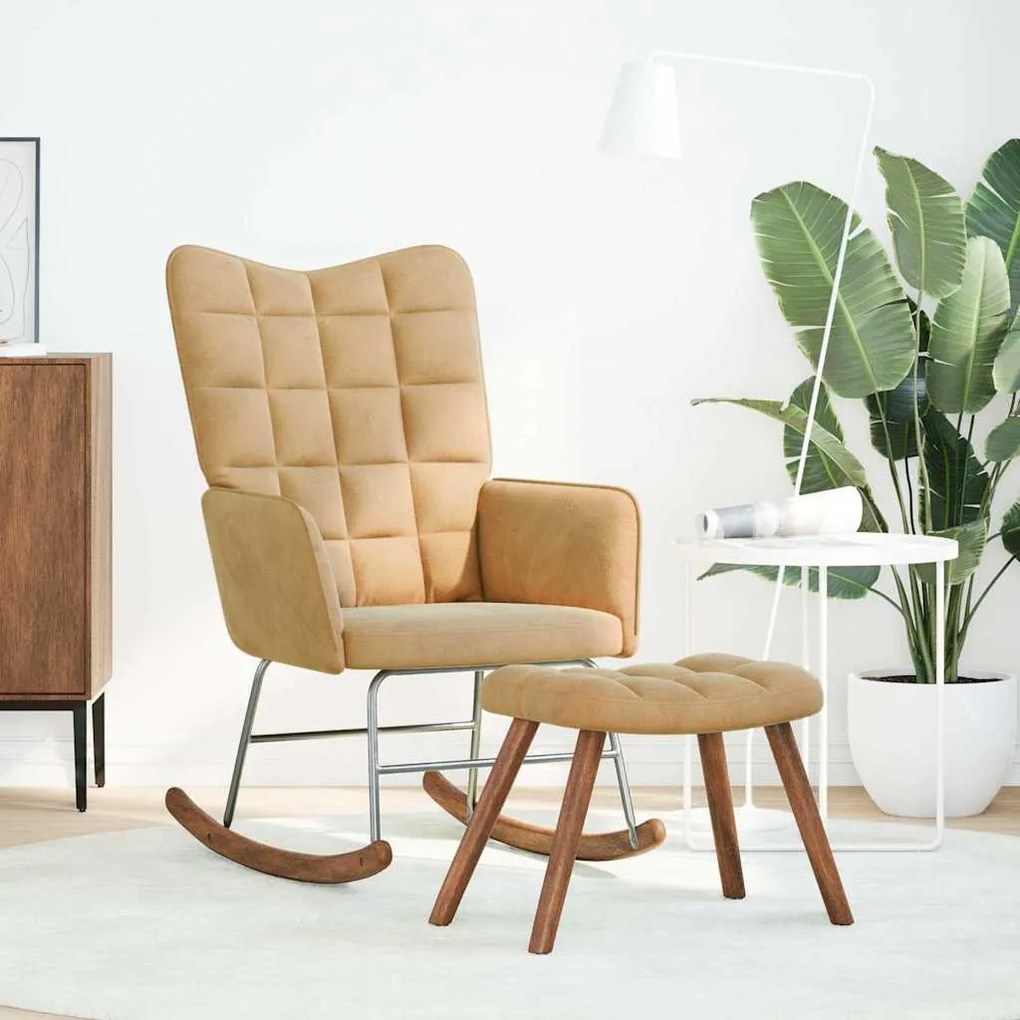 vidaXL barna bársony hintaszék lábtartóval