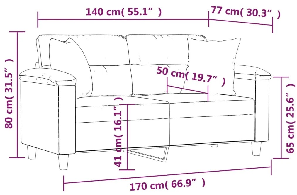 2 személyes fekete mikroszálas szövetkanapé párnákkal 140 cm