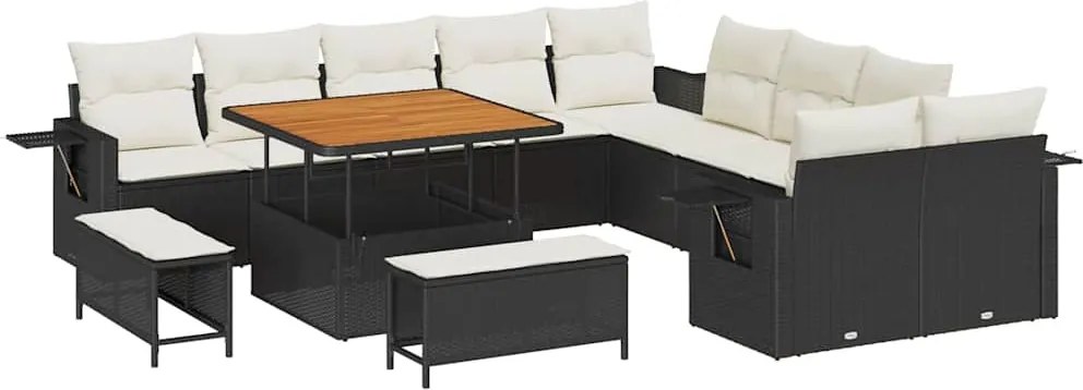 vidaXL Kerti Kanapé Szett 13 pcs Fekete polirattan