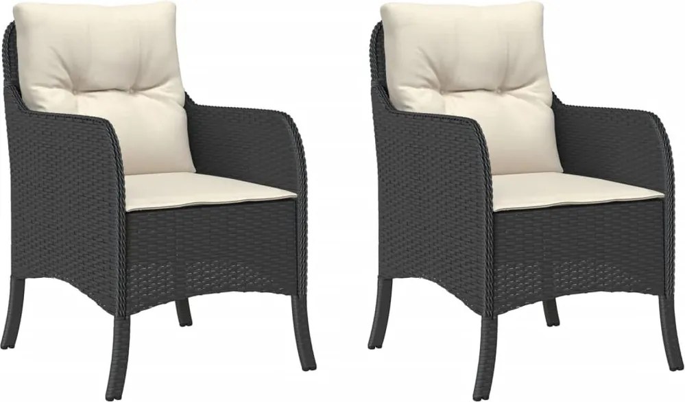 vidaXL 2 db fekete polyrattan kerti szék párnával