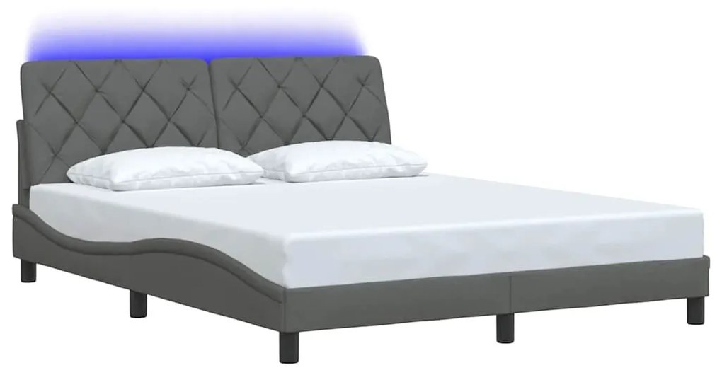 sötétszürke szövet ágykeret LED-es matrac nélkül 160 x 200 cm