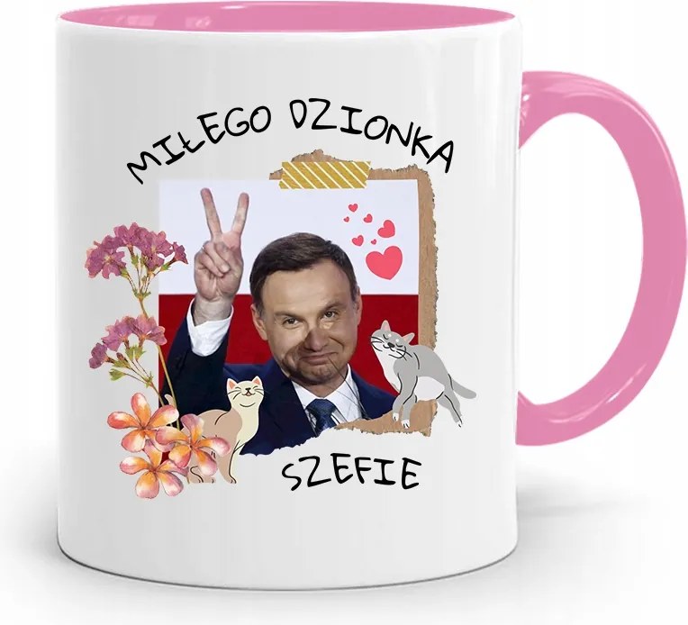 Andrzej Duda Pis Rózsaszín Elnöki Bögre fényképes nyomattal