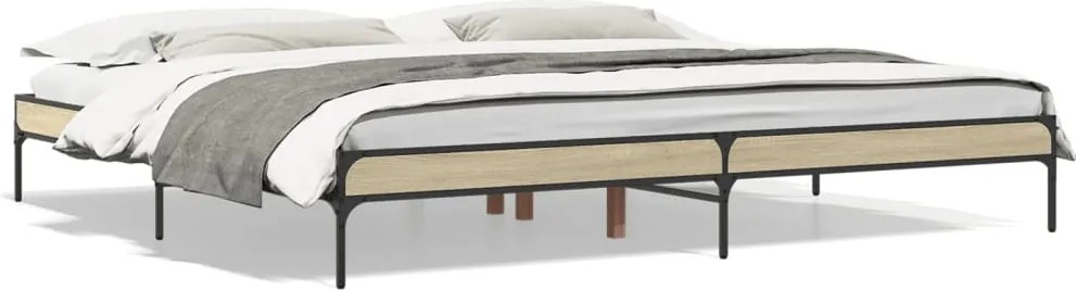 vidaXL sonoma tölgyszínű szerelt fa és fém ágykeret 200 x 200 cm