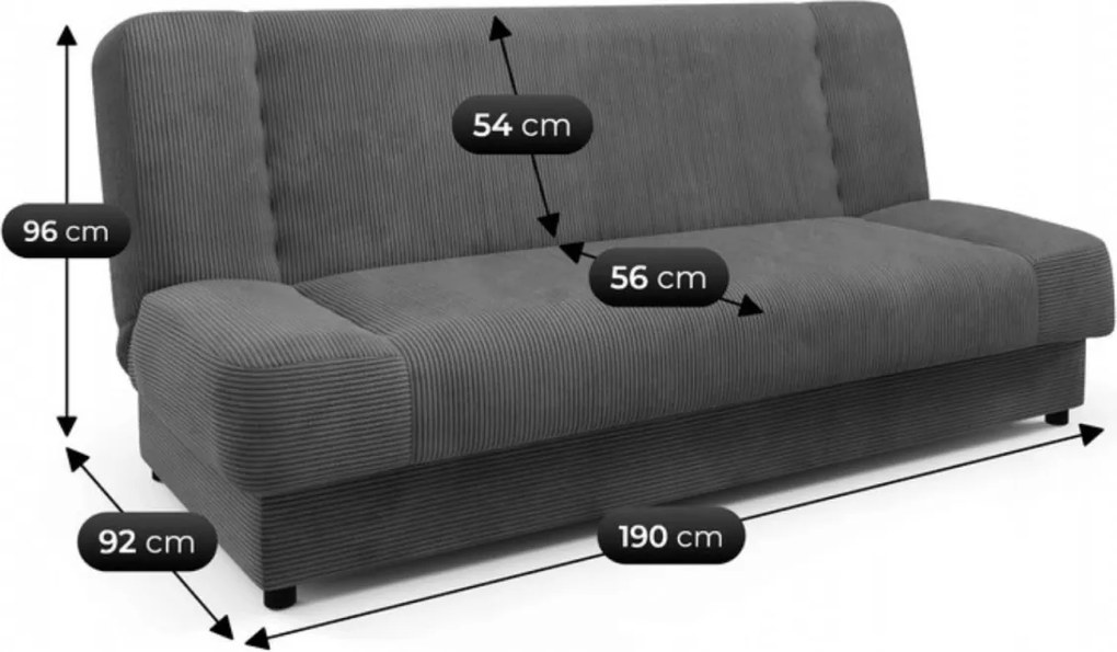 Ágyazható kanapé sötétszürke színben, kordbársony kárpittal PIANO