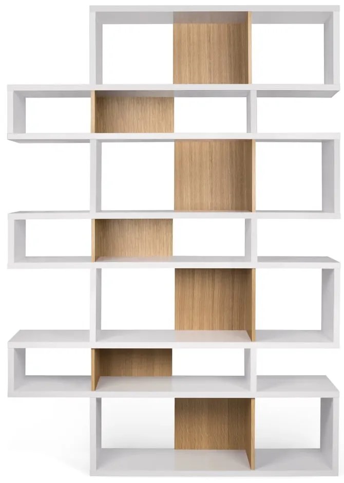 London fehér könyvespolc világosbarna részletekkel, magasság 220 cm - TemaHome