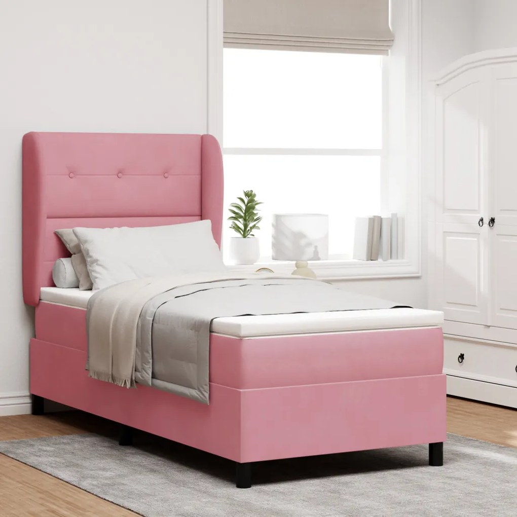 Boxspring Ágy Mattal Rózsaszín 90x190 cm Bársony