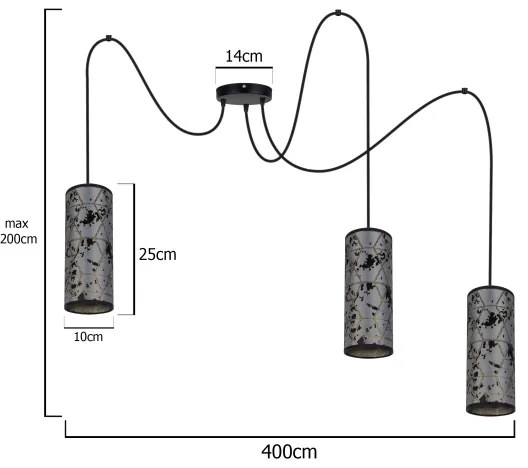 Csillár zsinóron AVALO 3xE27/60W/230V pók szürke/fekete