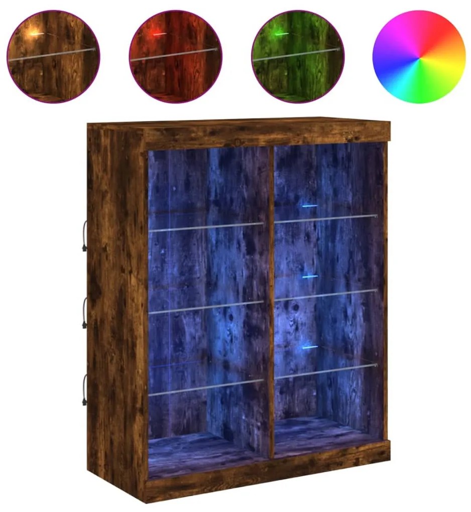 füstös tölgy színű tálalószekrény LED-ekkel 81 x 37 x 100 cm
