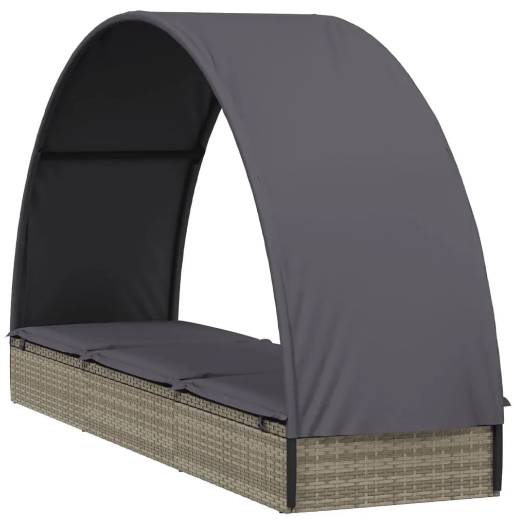 Szürke polyrattan napágy kerek tetővel 211 x 57 x 140 cm