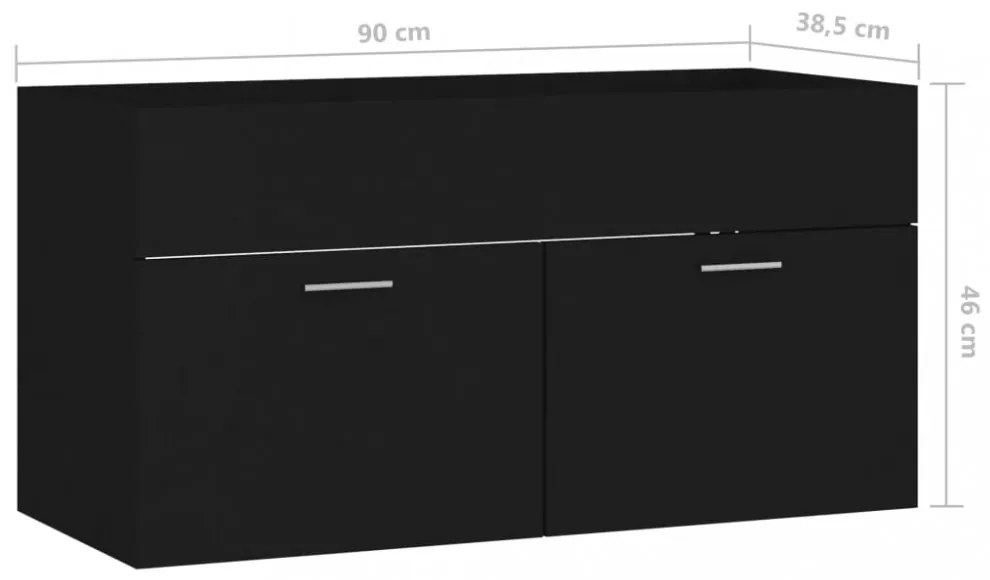 fekete szerelt fa mosdószekrény 90 x 38,5 x 46 cm