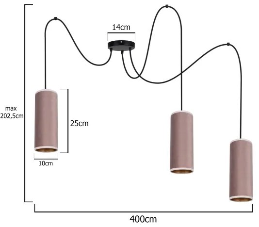 Láncos lámpa AVALO 3xE27/60W/230V pókháló rózsaszín/réz