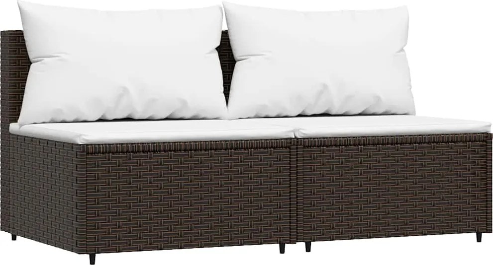 vidaXL 2 db barna polyrattan kerti középső kanapé párnával