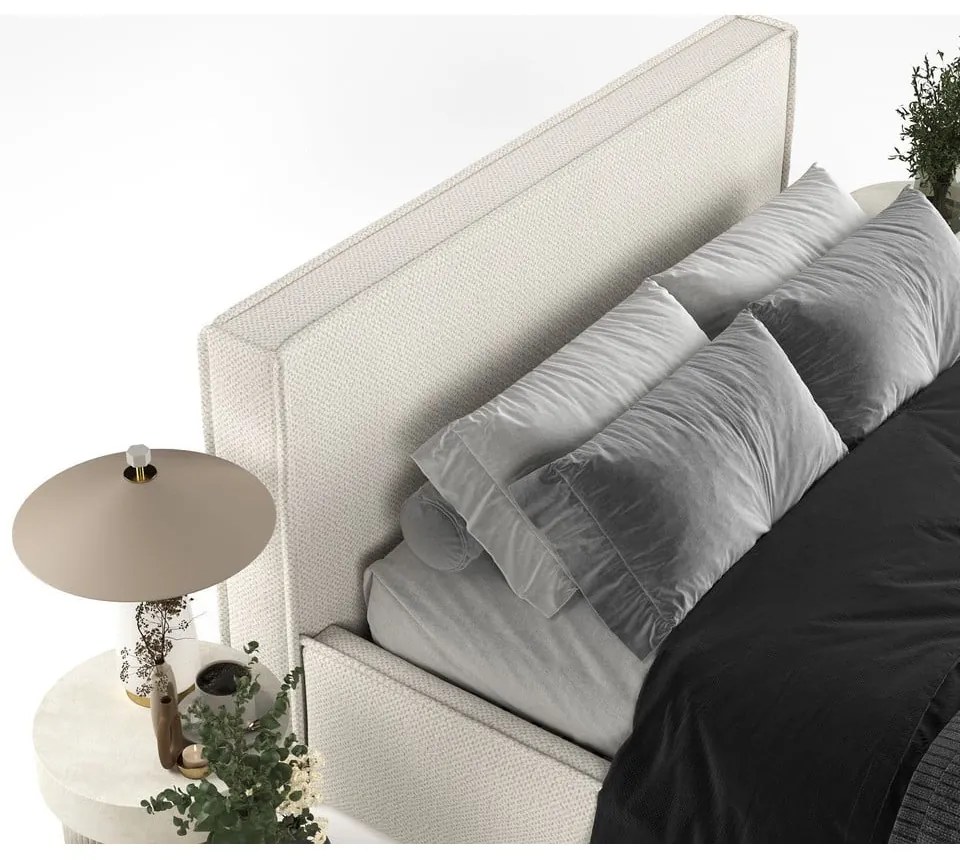Krémszínű kárpitozott ágyneműtartós franciaágy ágyráccsal 160x200 cm Lounge L – Maison de Rêve