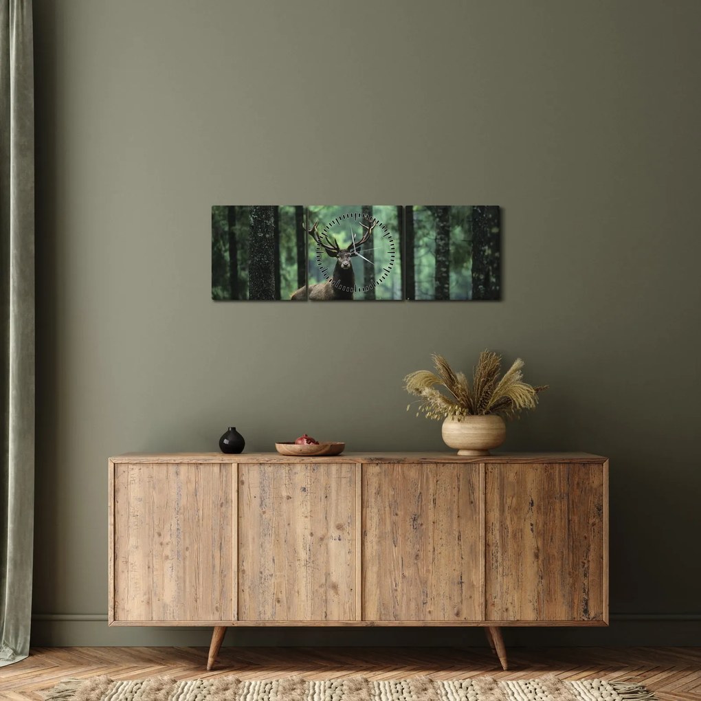 Kép - Szarvas egy mély erdőben (órával) (90x30 cm)