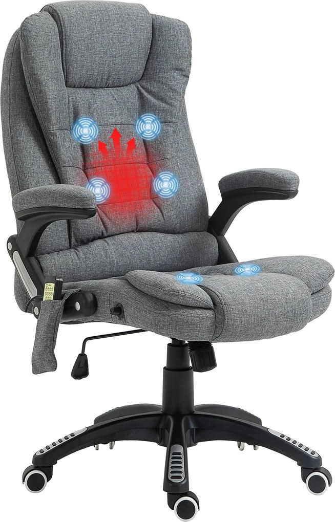 Vinsetto Irodai Szék Vibrációs Masszázzsal, Ergonomikus Íróasztali Szék Fűtéssel, Dönthető Funkció, Magasságban Állítható Execitív Szék Távirányítóval