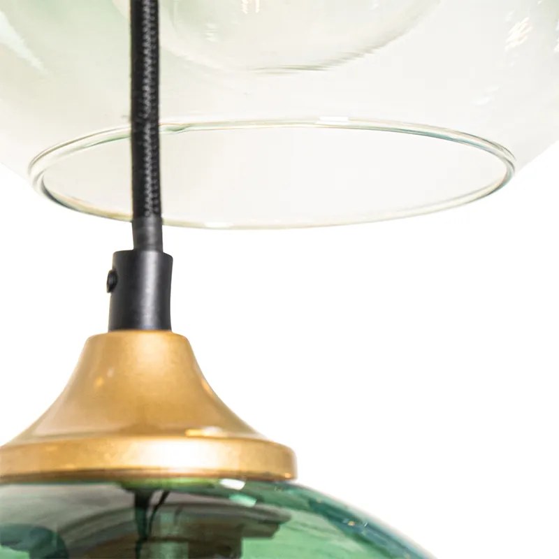 Okos függőlámpa sárgaréz kék és zöld üveggel, 8 izzós, 8 Wifi G95-tel - Sandra